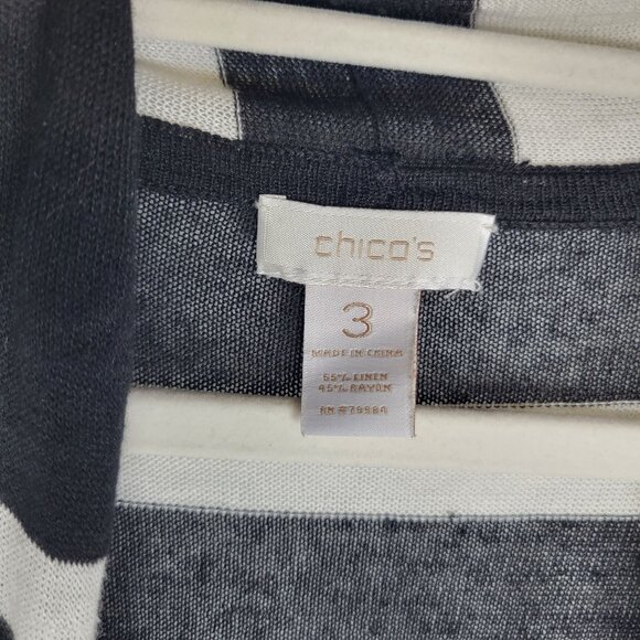 Chico's Women's Size 3 (US XL) Cardigan Sweater Long Linen Black White Striped - Picture 3 of 3